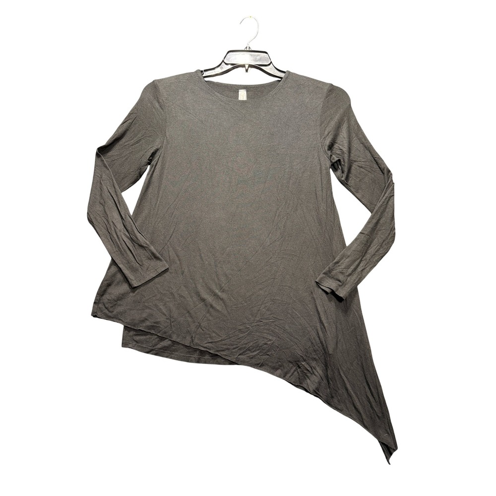 Cotton Glam Top Womens Medium Charcoal Asymmetric Hem Long Sleeve Modal Blend